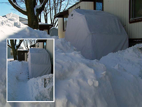 Bike Barn covered with snow from two 12 inch snowfalls