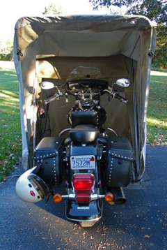 Burgman 400 standard bike barn cover with concrete anchor didn't rip or tear in huge winds