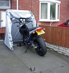 Buel X1 Lighting in a Standard model Bike Barn motorcycle cover stood up to 60mph winds